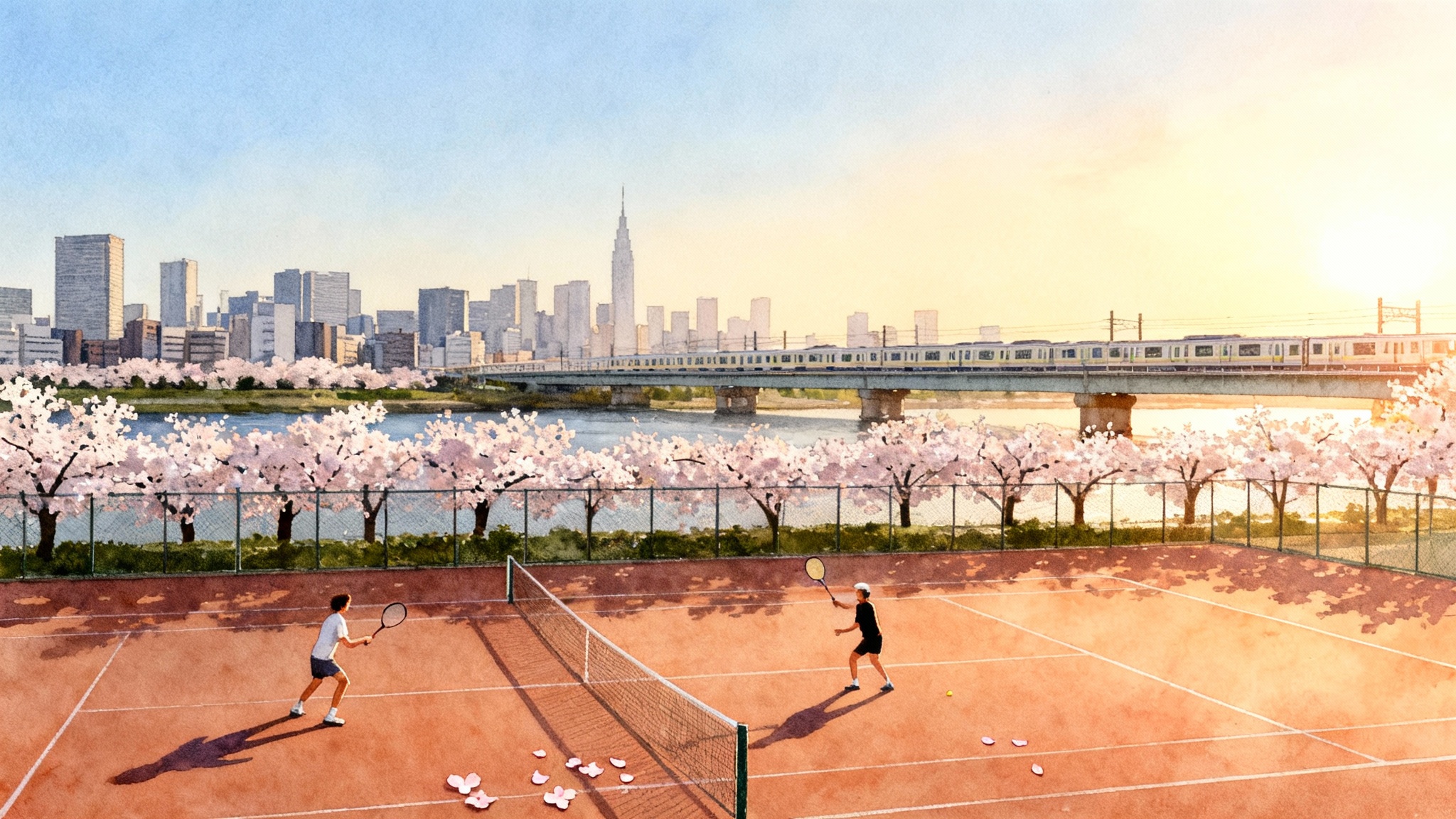 Tokyo and Yokohama Spring Tennis: Train Under the Cherry Blossoms